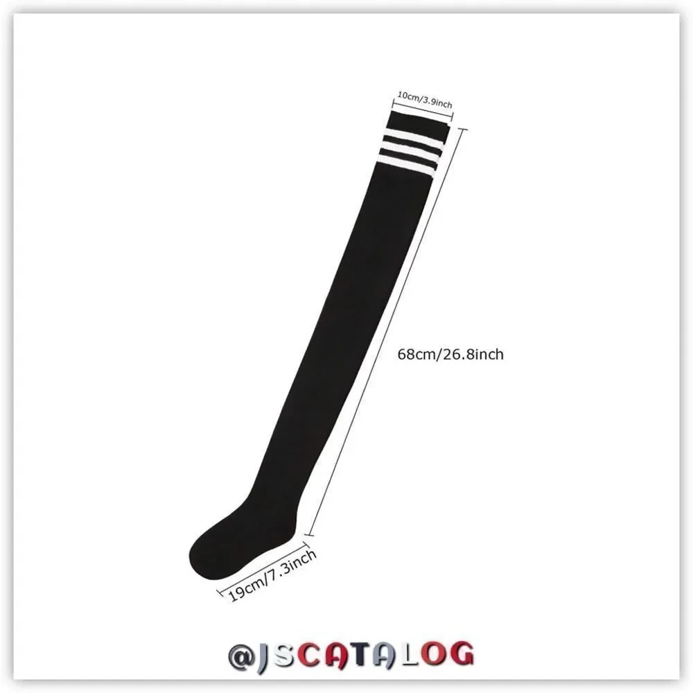 Charcoal w/ White Stripes Cotton Thigh High Socks